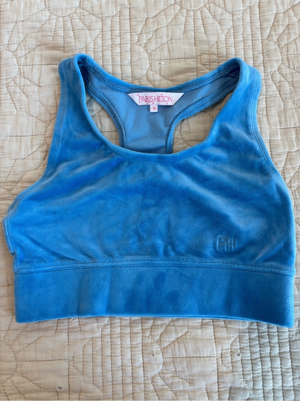Paris Hilton Bright Blue Velour Racerback Sports Bralette